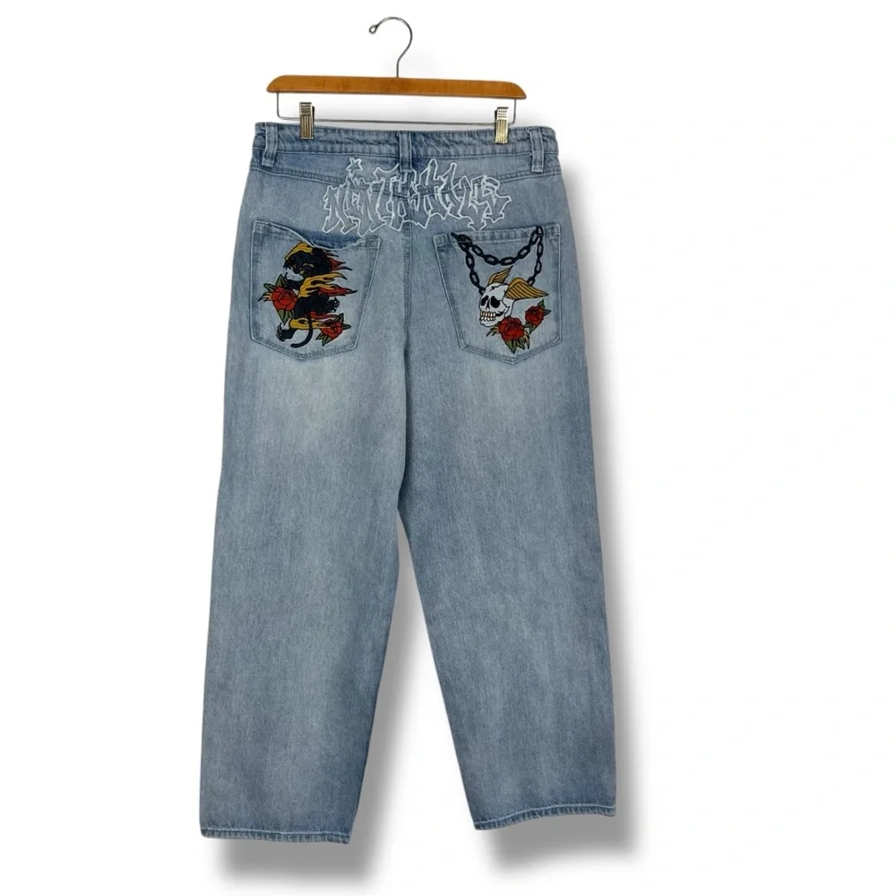 NINTH HALL AMBUSH Y2K Jeans Men’s 33 Skull Embroidered Baggy Wide Leg Panther